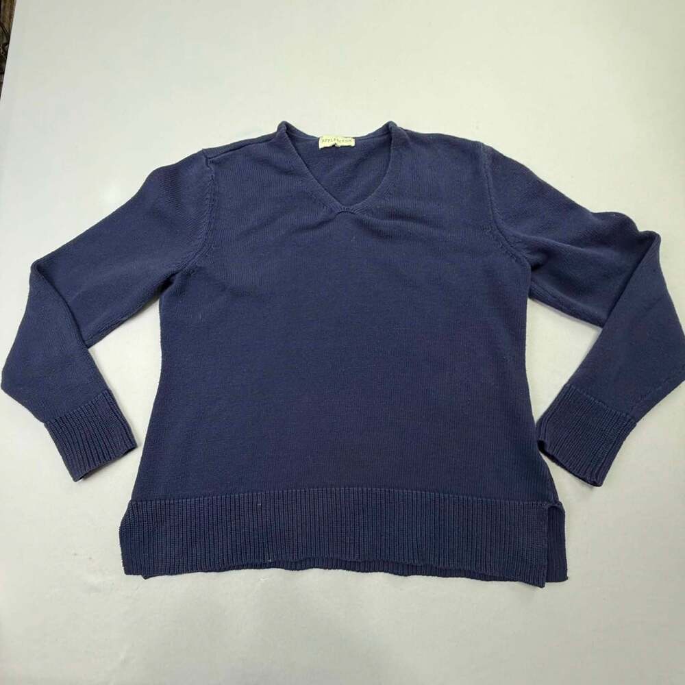Appleseed's Navy Blue 100% Cotton V-Neck Pullover Sweater